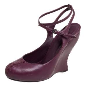 Pre Owned Bottega Veneta Dark Purple Leather Wedge Pumps Size 40