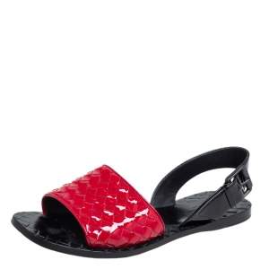 Pre Owned Bottega Black/Red Patent Leather Veneta Slingback Sandals Size 36