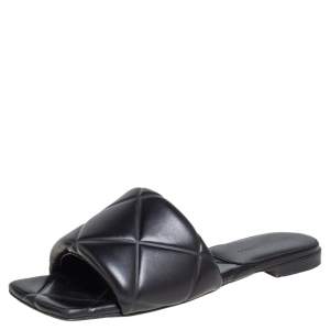 Pre Owned Bottega Veneta Black Leather Flat Sandals Size 37