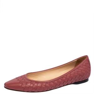 Pre Owned Bottega Veneta Pink Intrecciato Leather Pointed Toe Ballet Flats Size 36.5
