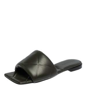 Pre Owned Bottega Veneta Olive Green Slide Flats Size 38