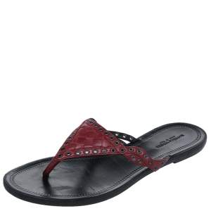 Pre Owned Bottega Veneta Burgundy Leather Thong Sandals Size 38.5