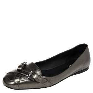 Pre Owned Bottega Veneta Metallic Leather Cross Buckle Strap Ballet Flats Size 39