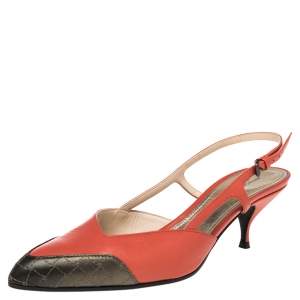 Pre Owned Bottega Veneta Orange/Metallic Intrecciato Leather Cut Out Slingback Sandals Size 40