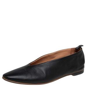Pre Owned Bottega Veneta Black Leather Almond Toe Flats Size 38