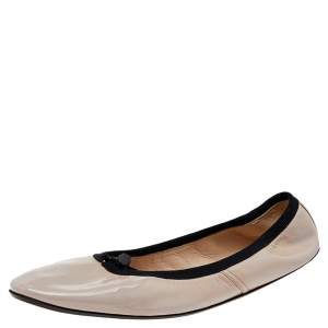 Pre Owned Bottega Veneta Pink Patent Leather Scrunch Ballet Flats Size 38.5