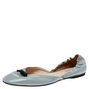 Pre Owned Bottega Veneta Grey Patent Leather D'Orsay Ballet Flats Size 38