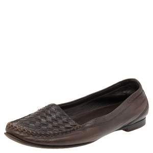 Pre Owned Bottega Veneta Brown Intrecciato Leather Slip On Loafers Size 40