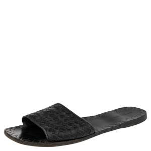 Bottega Veneta Black Intrecciato Leather Slide Flat Sandals Size 41