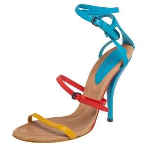 Pre Owned Bottega Veneta Multicolor Leather Strappy Ankle Strap Sandals Size 38