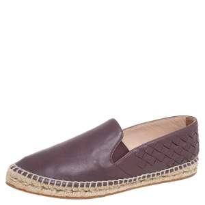 Pre Owned Bottega Veneta Mauve Intrecciato Leather Espadrille Flats Size 36