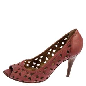 Pre Owned Bottega Veneta Pink Leather Laser Cut Open Toe Pumps Size 36.5