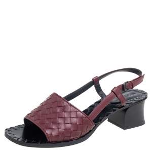 Pre Owned Bottega Burgundy Intrecciato Leather Slingback Sandals Size 37