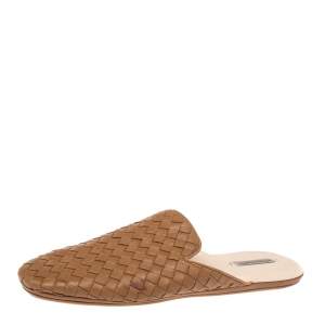 Pre Owned Bottega Veneta Brown Intrecciato Leather  Mules Size 36