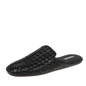 Pre Owned Bottega Veneta Black  Intrecciato Leather  Mules Size 36