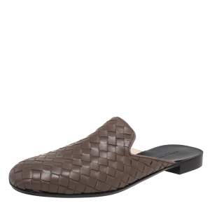 Pre Owned Bottega Veneta Brown Intrecciato Leather  Mules Size 36
