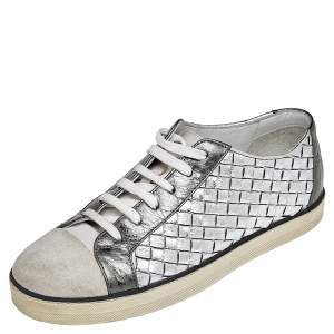Pre Owned Bottega Veneta Tricolor Suede And Intrecciato Leather Low Top Sneakers Size 37.5