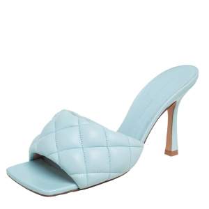 Pre Owned Bottega Veneta Slight Turquoise Intrecciato Leather Lido Sandals Size 35