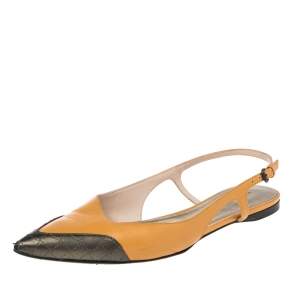Pre Owned Bottega Veneta Yellow/Black Leather Slingback Sandals Size 39