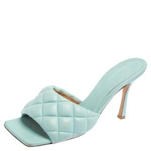 Pre Owned Bottega Veneta Light Blue Intrecciato Leather Lido Slide Sandals Size 41