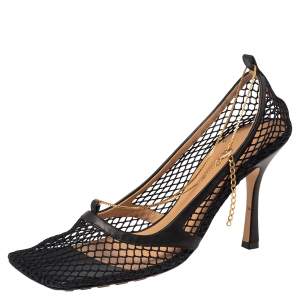 Pre Owned Bottega Veneta Black Mesh Chain Link Detail Square Toe Pumps Size 41