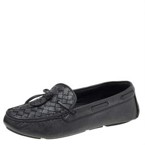 Pre Owned Bottega Veneta Black Intrecciato Leather Slip on Loafers Size 39