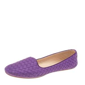 Pre Owned Bottega Veneta Purple Intrecciato Leather Ballet Flats Size 39