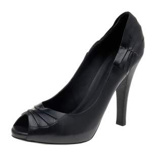 Pre Owned Bottega Veneta Black Leather Peep Toe Pumps Size 41