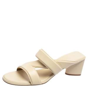 Pre Owned Bottega Veneta Beige Leather The Band Mule Sandals Size 42