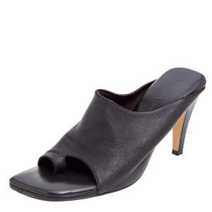 Pre Owned Bottega Veneta Dark Brown Leather Mules Size 36
