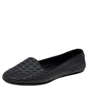 Pre Owned Bottega Veneta Black Intrecciato Leather Smoking Slippers Size 38