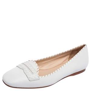 Pre Owned Bottega Veneta White Leather Ballet Flats Size 38