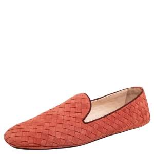 Pre Owned Bottega Veneta Orange Intrecciato Suede Smoking Slippers Size 39