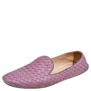 Pre Owned Bottega Veneta Purple Intrecciato Leather Slip On Loafers Size 39
