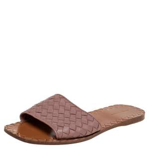 Pre Owned Bottega Veneta Beige Leather Intrecciato  Flats Size 39.5