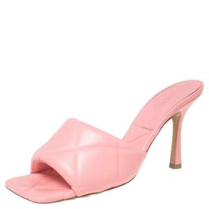 Pre Owned Bottega Veneta Pink Leather Lido Mule Sandals Size 39