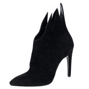 Pre Owned Bottega Veneta Black Suede Flame Ankle Booties Size 36