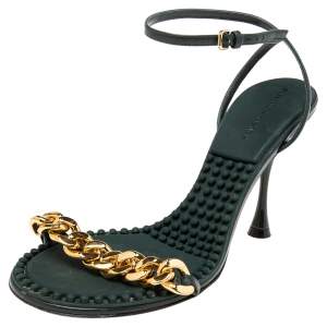 Pre Owned Bottega Veneta Green Leather Dot Embellished Leather Sandals Size 39.5