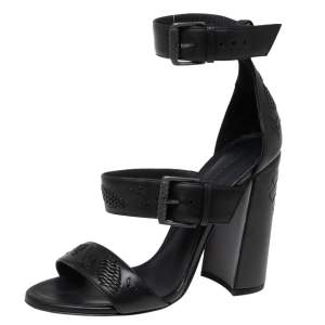 Bottega Veneta Black Intrecciato Leather Ankle Strap Sandals Size 38