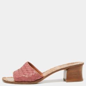 Bottega Veneta Pink Intrecciato Leather Slide Sandals Size 39.5