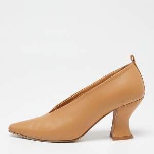 Pre Owned Bottega Veneta Tan Leather Almond-Toe Pumps Size 35