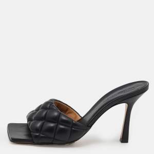 Pre Owned Bottega Veneta Black Quilted Leather Lido Slide Sandals Size 38