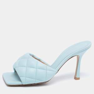 Pre Owned Bottega Veneta Blue Intrecciato Leather Lido Sandals Size 37