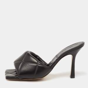 Pre Owned Bottega Veneta Black Quilted Leather Slide Sandals Size 37.5