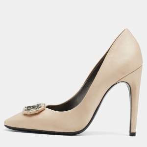 Pre Owned Bottega Veneta Beige Satin Embellished Pumps Size 37