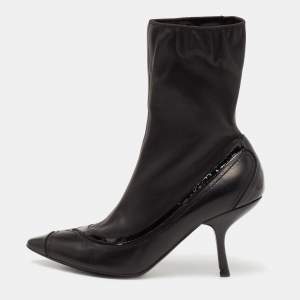 Pre Owned Bottega Veneta Black Leather And Patent Ankle Boots Size 38 