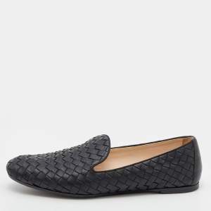 Pre Owned Bottega Veneta Black Intrecciato Leather Smoking Slippers Size 39