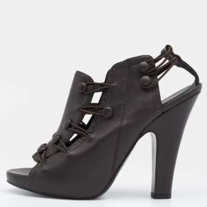 Pre Owned Bottega Veneta Dark Brown Leather Platform Sandals Size 38.5