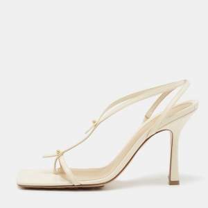 Pre Owned Bottega Veneta Cream Studded Leather Strappy Sandals Size 38.5