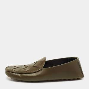 Bottega Veneta Olive Green Intrecciato Leather Slip On Loafers Size 39
